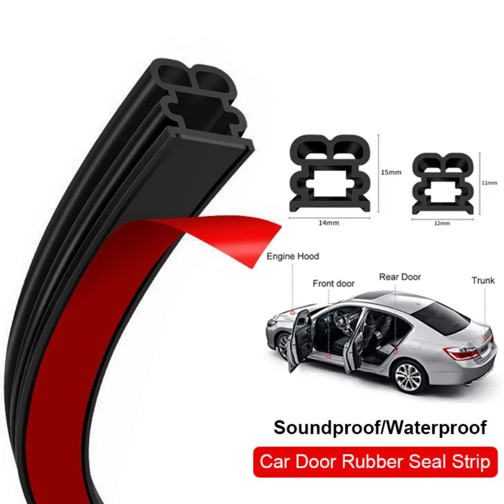 

16m Car Door Thickened Seal Strips Sticker Duble-deck Shape Weatherstrip Rubber Seals Sound Insulation Sealing Car Accesorrie