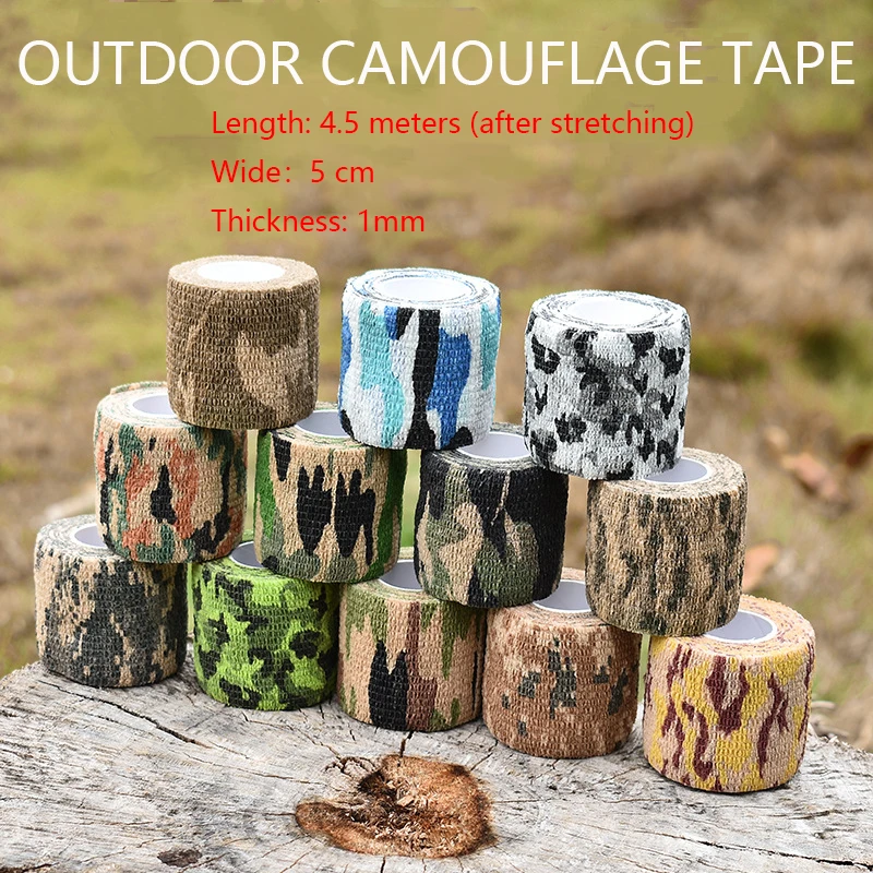

4.5M Hunting Camouflage Stretch Wrap with Self-Adhesive Sports Protection Knee Fingers Ankle Outdoor Sports First Aid Bandage