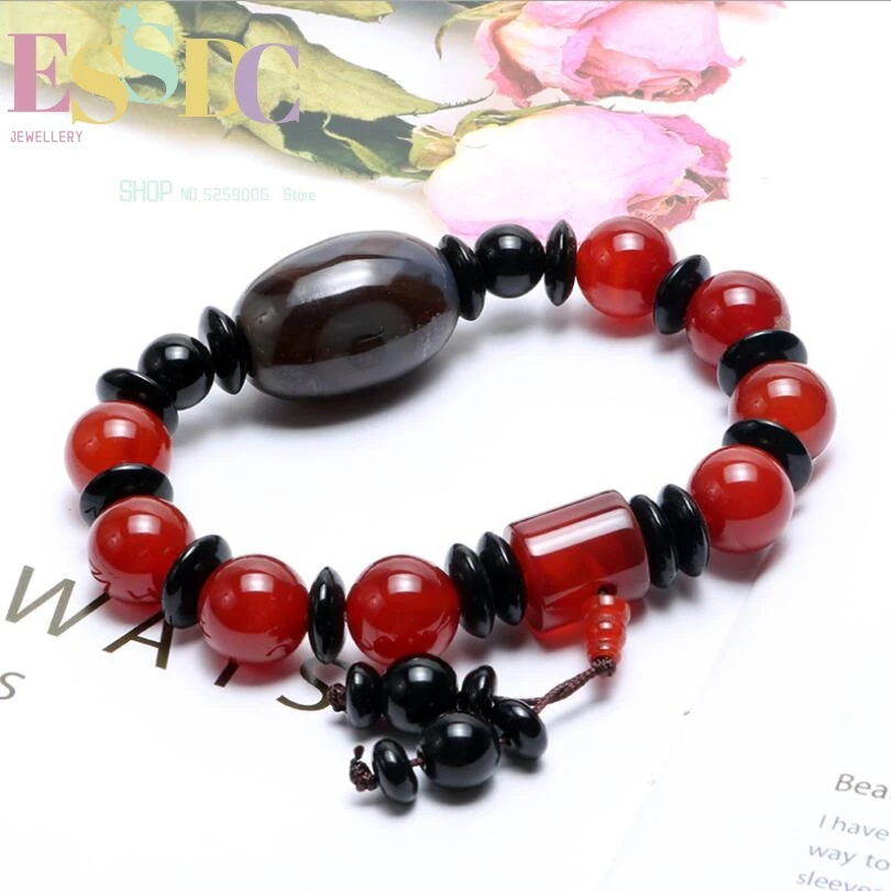 

Natural Classic Red Carnelian Tibetan Three Eyes Dzi Bead Agate Tee Bracelet For Men Or Women Jewelry Wholesale