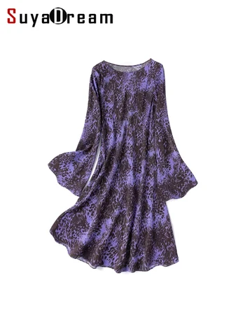 SuyaDream Мини-платье из шелка, леопардовый принт, пурпурный
