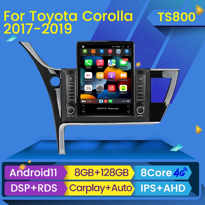 Автомобильная Мультимедийная система 2DIN HU 8 + 128 ГБ Android 11 для Toyota Corolla Auris E180 2017 2018
