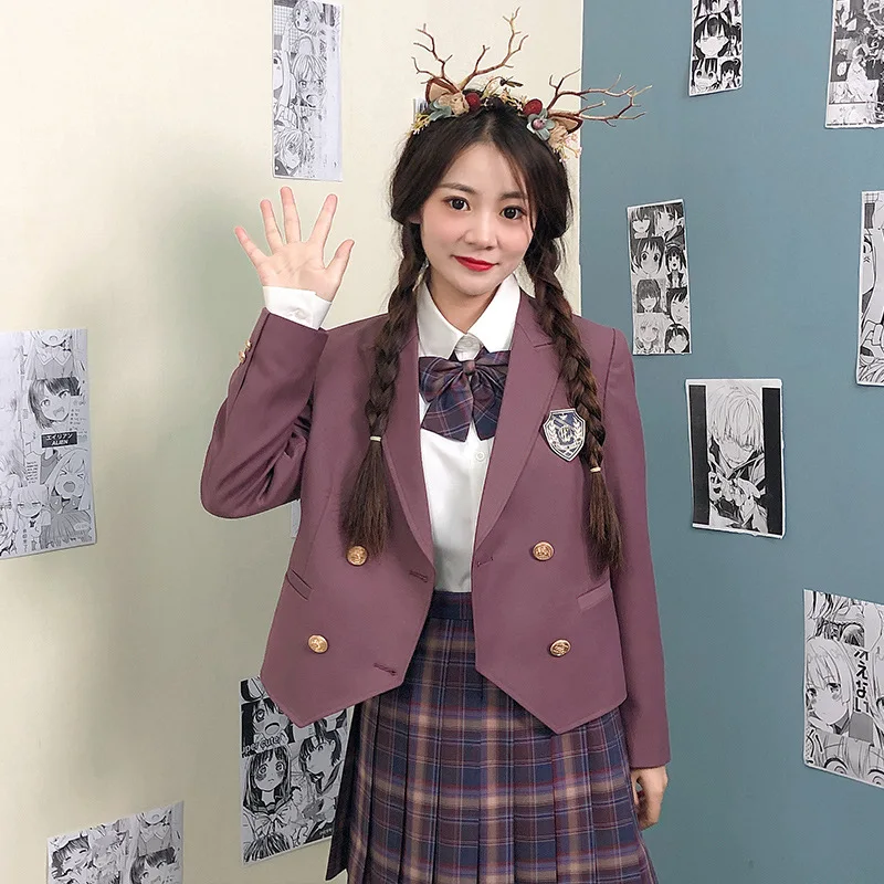 

Ladies Long Sleeve Blazer Suit and Skirt Set Girls Sexy Cute Sweet School Uniforms Japanese JK Uniform College Pleated Outfits