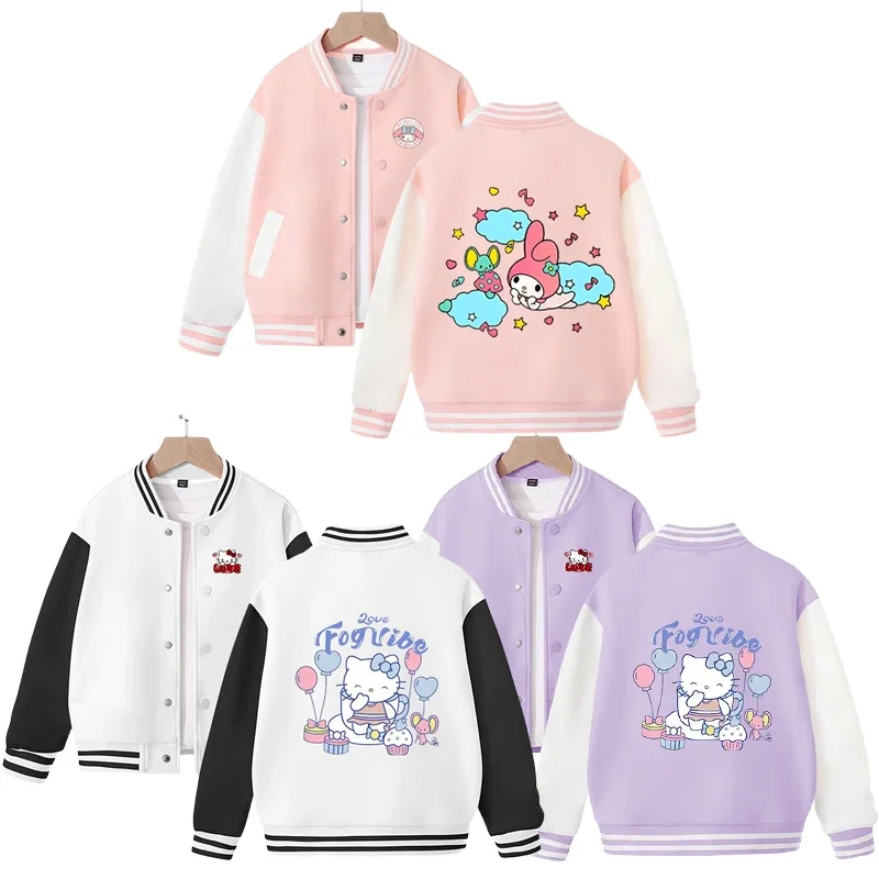 

Sanrios аниме мультфильм My Melody HelloKittys Дети Весна Осень Спорт бейсбольная форма куртка одежда для девочек топы Свободное пальто
