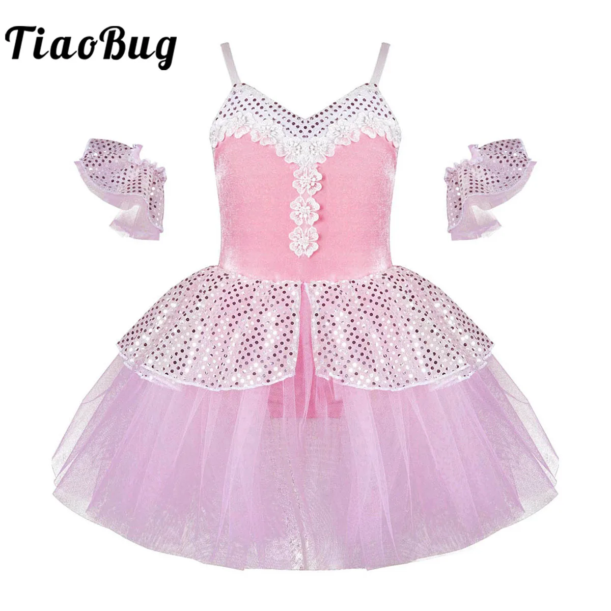 

Princess Ballet Tutu Dress Kids Girls Romantic Flower Sequin Swan Lake Waltz Dance Leotard Ballerina Stage Performance Dancewear