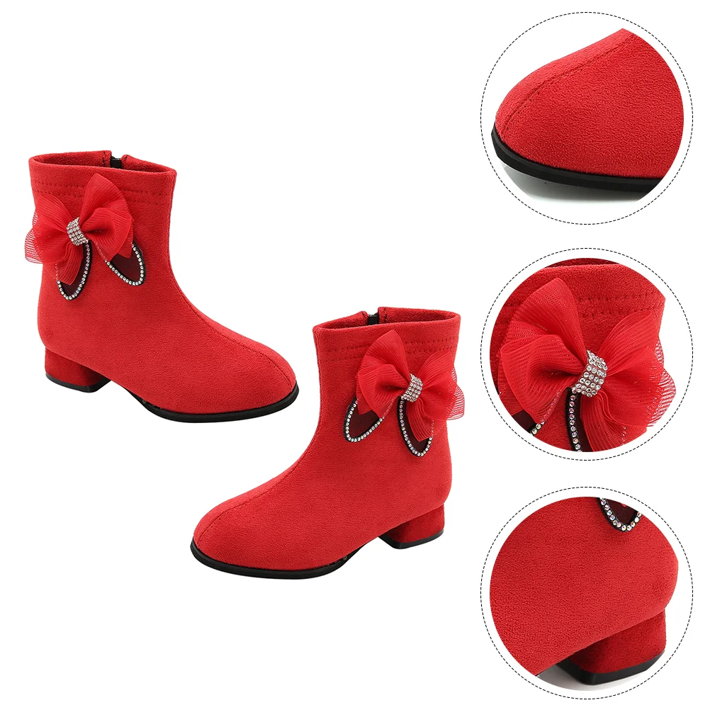 

Ботильоны с бантом женская повседневная обувь теплые манжеты для девочек зимняя подошва материал: резиновые детские ботинки для детей