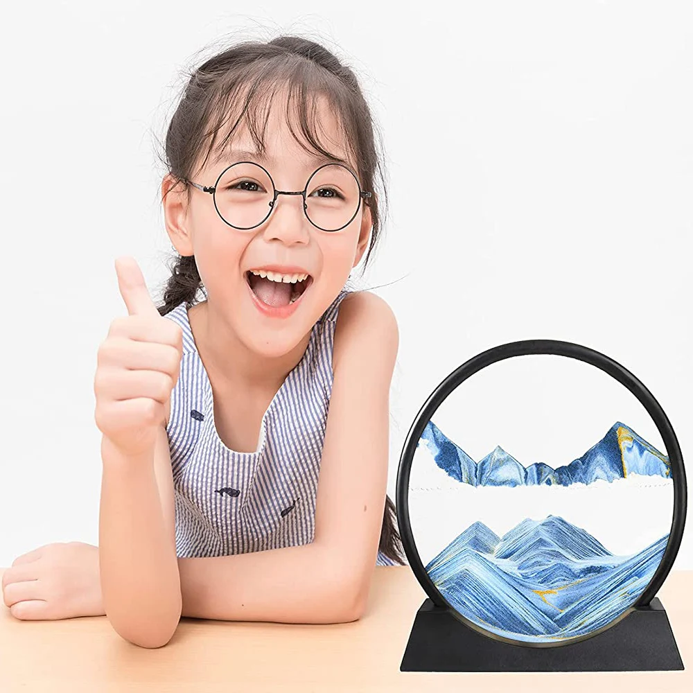 Moving Sand Art Picture Round Glass 3D Deep Sea Sandscape In Motion Display Flowing Sand Frame Sand Painting