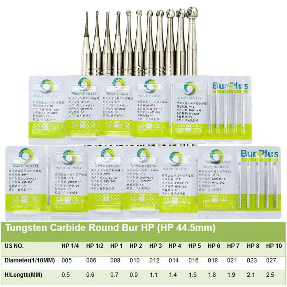 WAVE Dental Tungsten Carbide Drills Round Burs Straight Handpiece HP 5Pcs/Pack