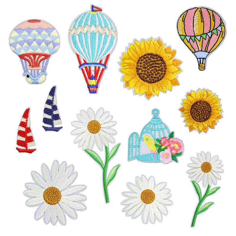

Sunflower Hot Air Balloon Embroidery Patches for Clothing Adhesive Daisy Flower Clothing Bag Stickers Cute Embroidery Appliques