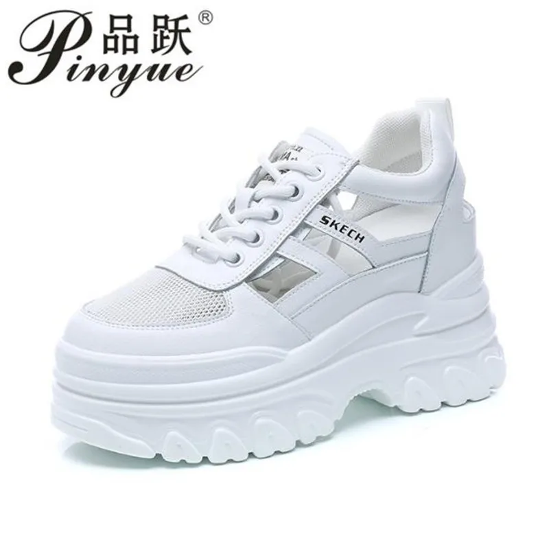 

Summer new bateau sandals women's net face thick sole movement hollow out breathable thin small white shoes