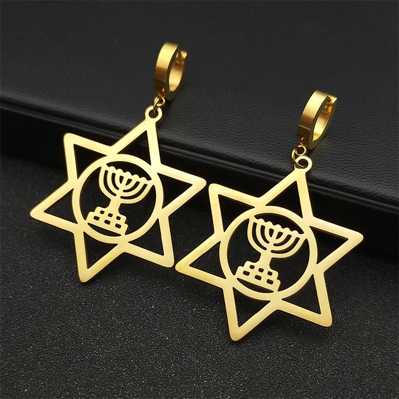 Женские серьги-кольца Menorah с изображением звезды Давида серьги из нержавеющей
