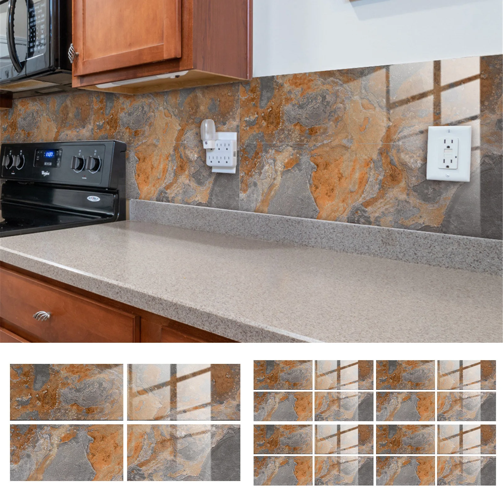

4 Pcs/16 Pcs Tile Stickers Self-Adhesive PVC Peel And Stick Backsplash With Rock Pattern Self-Adhesive Rock Pattern Decals DIY