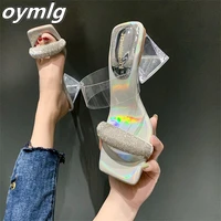 sandals womens 2022 summer new all match rhinestones with open toe thick heel womens shoes casual square toe shoes women