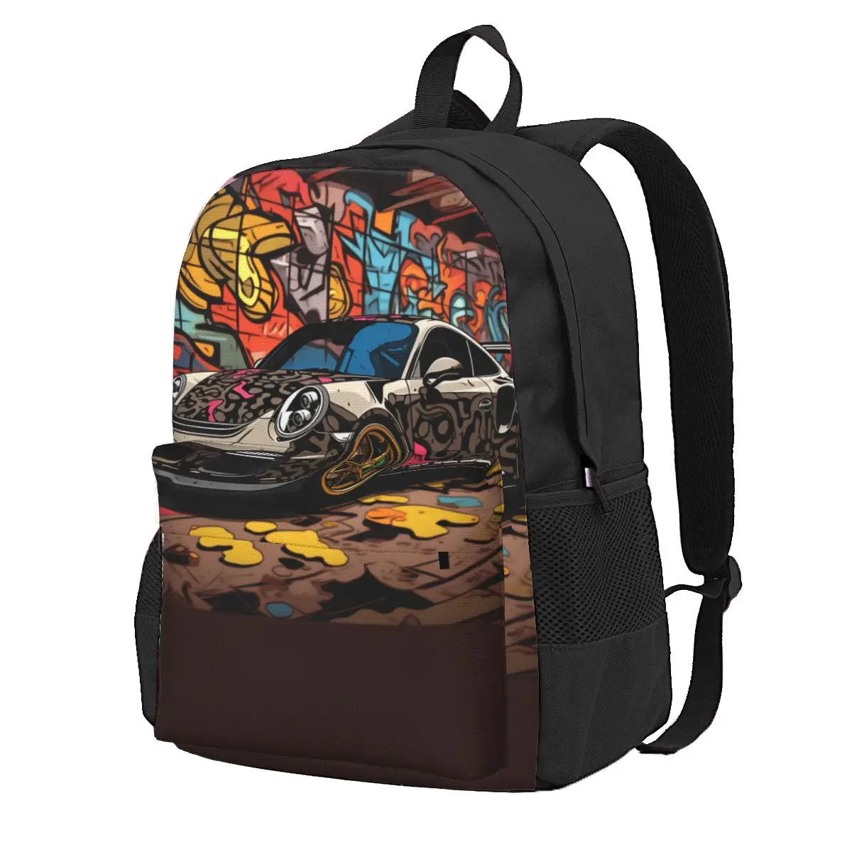 

Классический спортивный рюкзак с машинкой, рюкзаки с мультипликационным принтом граффити для подростков, Полиэстеровые школьные ранцы для отдыха, уличный стиль, индивидуальный рюкзак