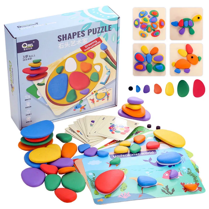 

Children 3D Puzzle Montessori Toys Rainbow Pebbles Logical Thinking Game Parish Painting Sensory Learning Toys For 3-6 Years Old