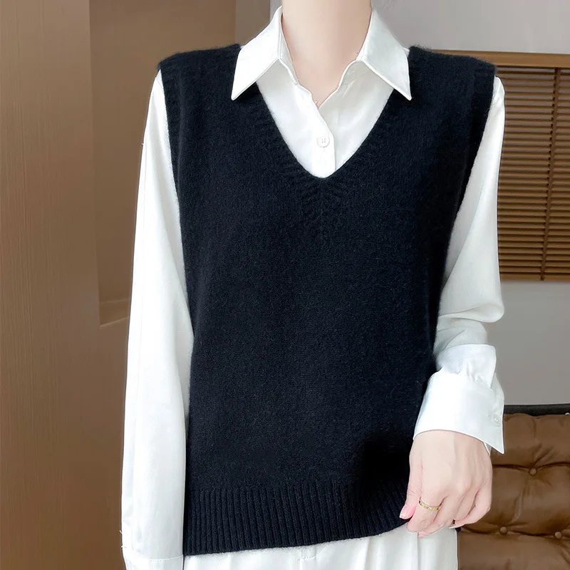 Осень-зима 2023 новый шерстяной цвет теплый жилет без рукавов модный женский