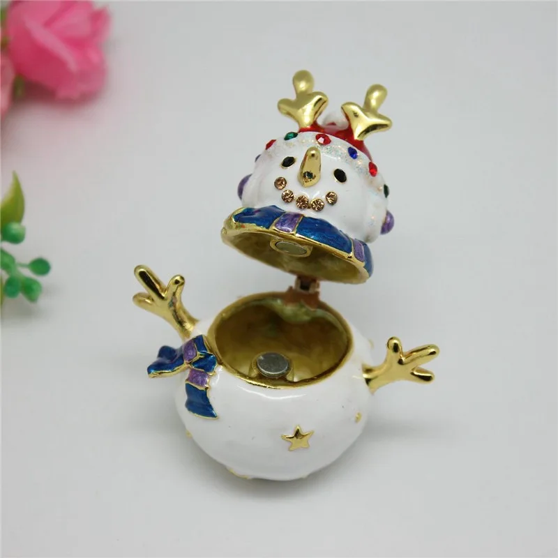 Snowman Jewelry Trinket Boxes Hand Painted Enameled with Shinning Rhinestones, Ring Holder Unique Gift Christmas Decor