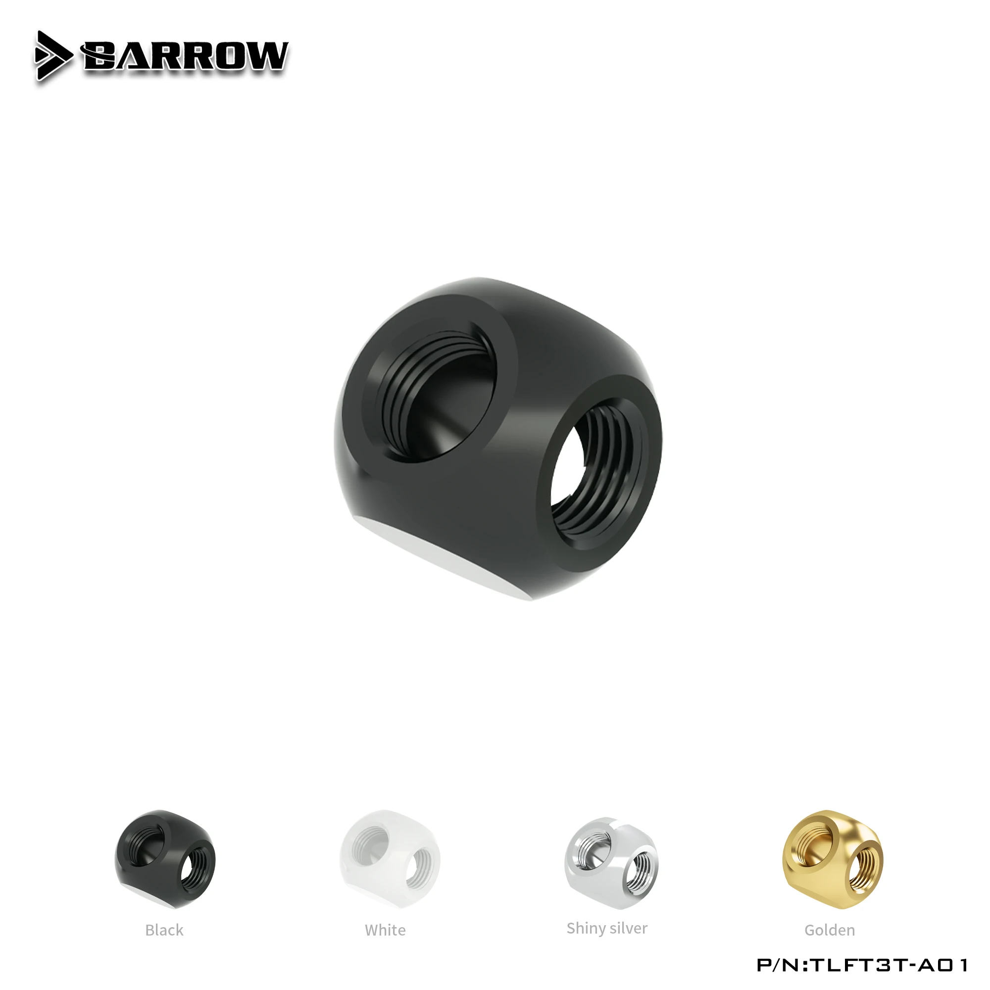 

BARROW G1/4 "3-сторонний кубический распределительный разъем, DIY компьютерный охлаждающий адаптер для жидкости, черный/яркий серебристый/белый/золотой, TLFT3T-A01