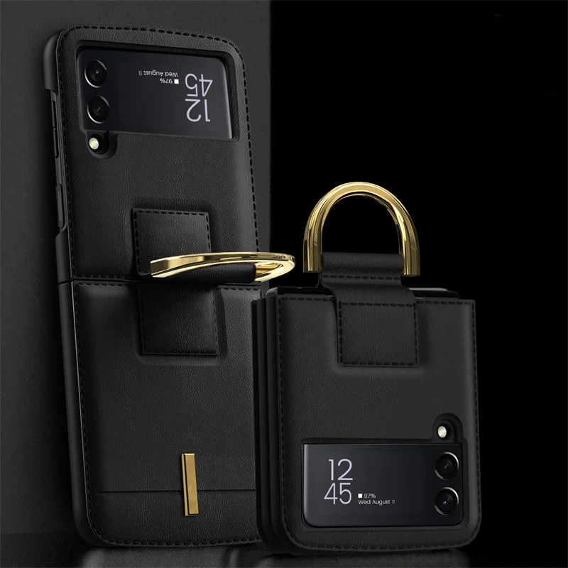 

2022 For Samsung Galaxy Z Flip3 5G Case Leather Finger Ring Shockproof Flip Case For Samsung Galaxy Z Flip 3 5G Back Cover Cell