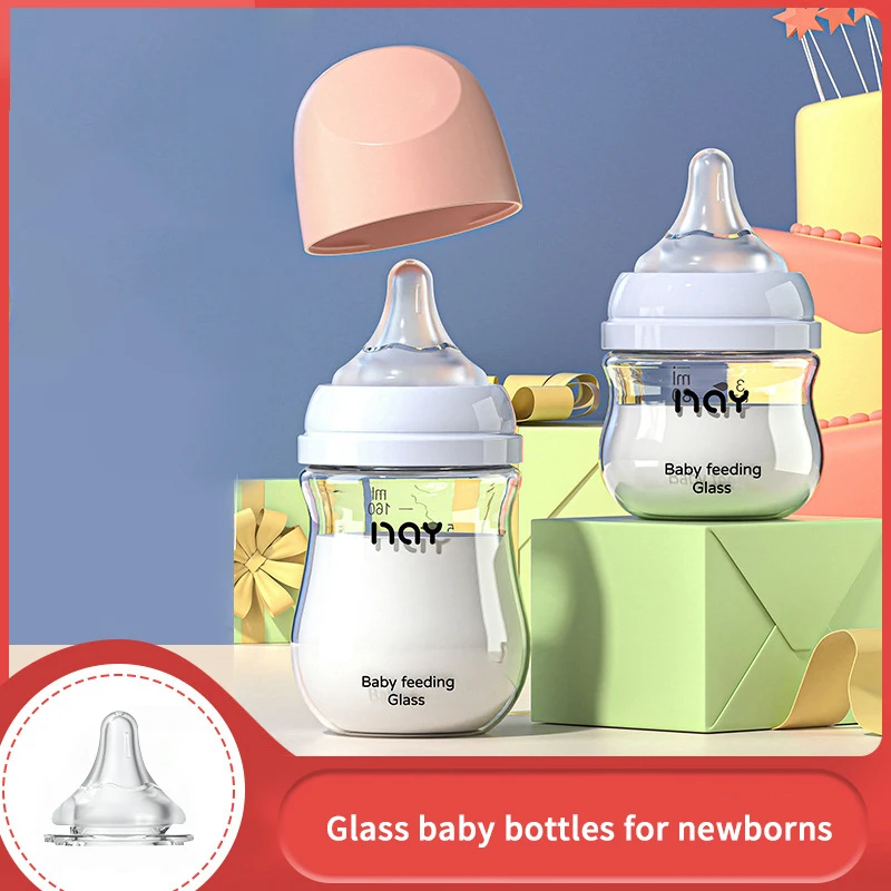 Anti-Choke Baby Bottle Newborn Wide-caliber Nursing Glass Bottles Anti-flatulence Milk Feeding Bottles Infant BPA free 0-3 Month