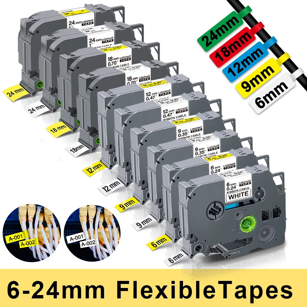 

1Pcs FX231 Fx 231 Flexible Cable Label Tapes Compatible for Brother FX231 FX221 FX631 FX621 For Brother P touch H110 Label Maker