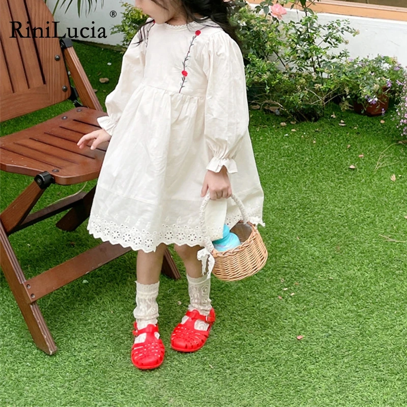 

RiniLucia Girls O Neck Long Sleeve Dress Kids Lace Casual Korean Style Vestidos