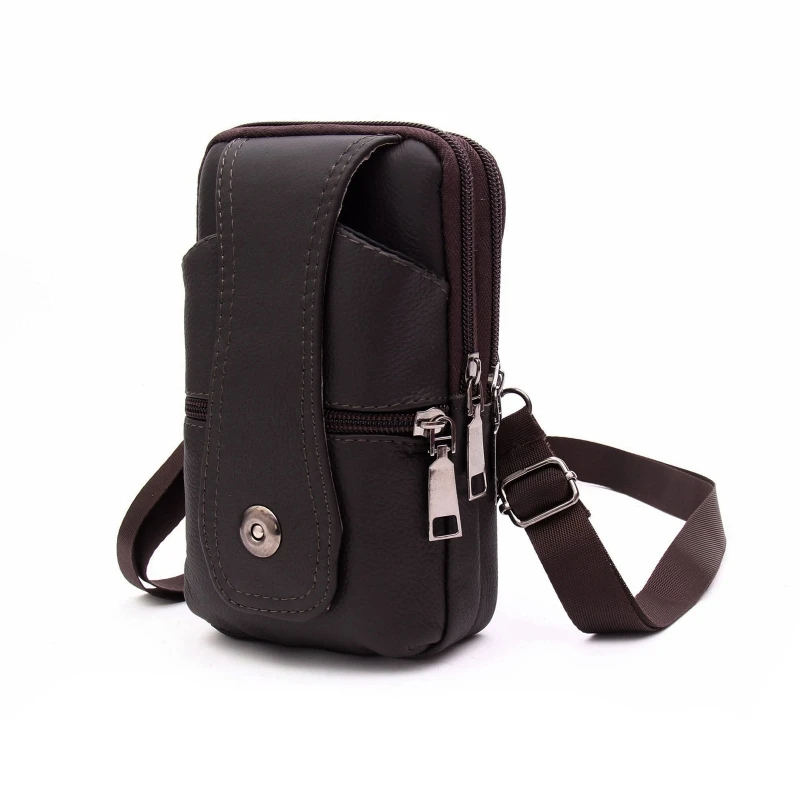 

Multi-purpose Crossbody Bag Men PU Leather Phone Pouch Belt Bag Anti-theft Zipper Bag Casual Crossbody Shoulder Pack