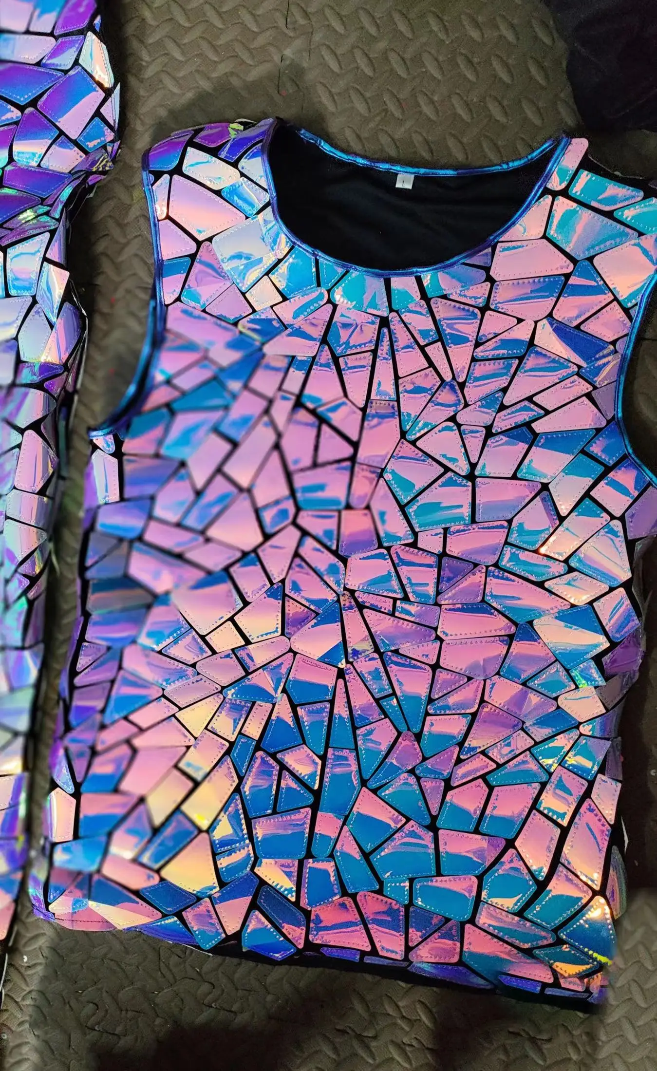 Мужской фиолетовый синий лазерный зеркальный танцевальный костюм с блестками