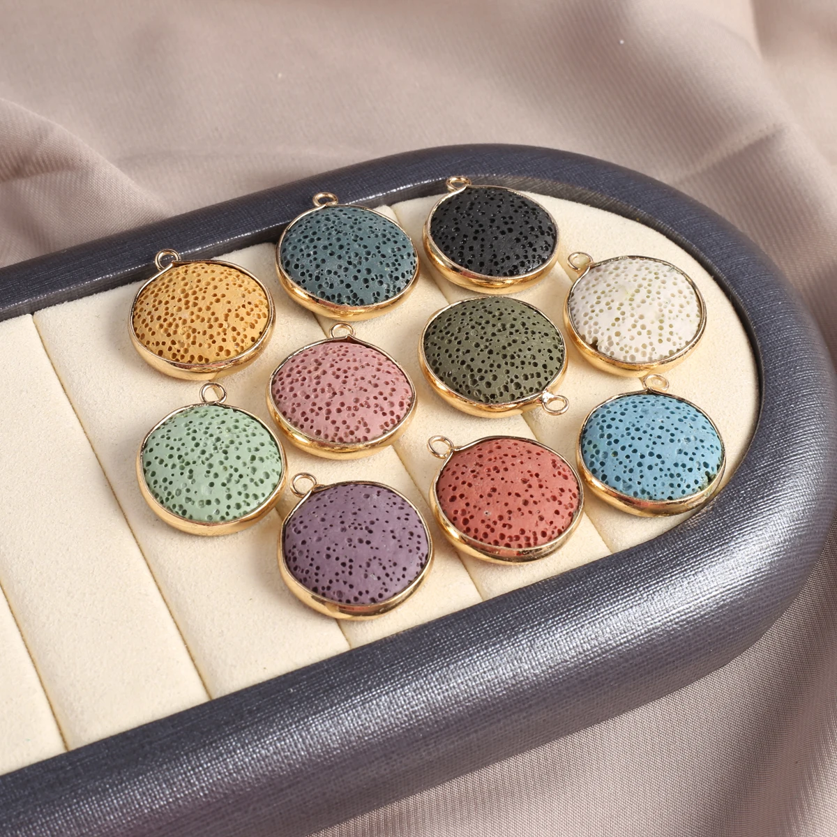 

1Pcs Random Natural Stone Volcanics Colorful Round Pendant For Jewelry Making DIY Earrings Necklace Bracelet Accessory