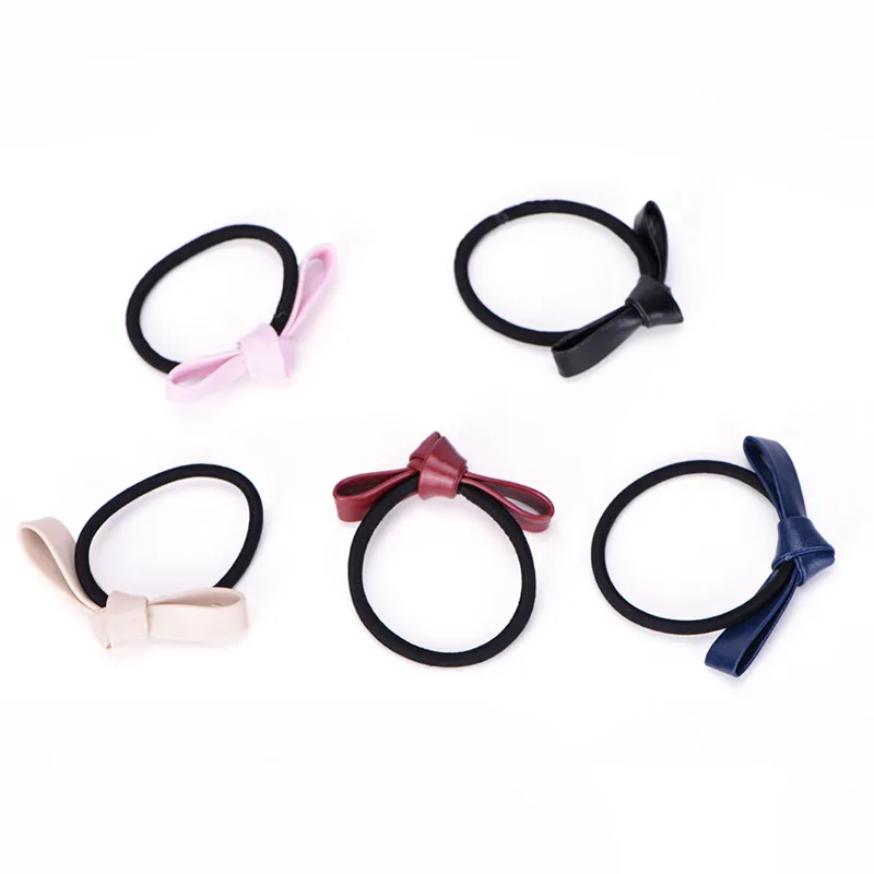 

Fashion Hair Accessories Women Leather Bow Rubber Bands Elastic Hair Tie Rope