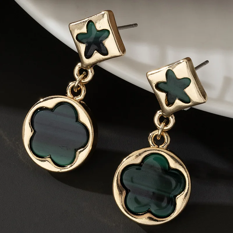 Осень-зима 2024 трендовые ромбовидные круглые серьги с двойным цветком для женщин