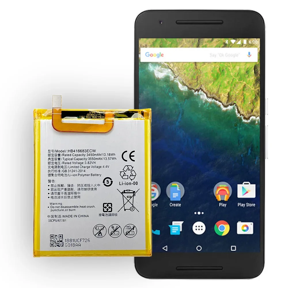 Оригинальный новый HB 416683 Аккумулятор ECW Real 3450 мАч для Huawei Google Ascend Nexus 6P H1511 H1512 +