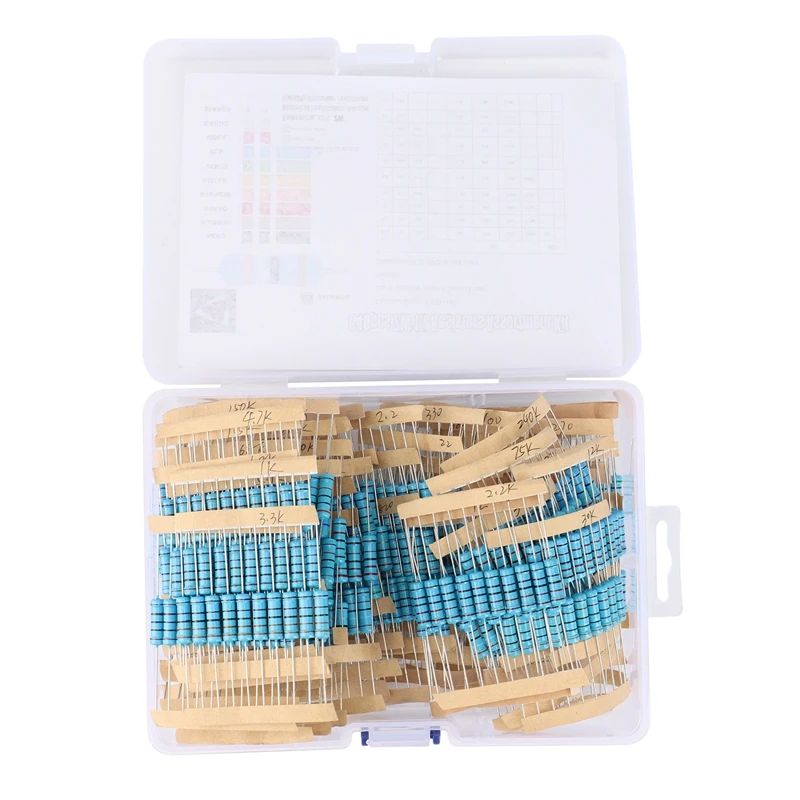 

640Pcs 2W 1% 0.33R-1M 64 Values Metal Film Resistor Kit Set Through Hole Resistors Kit, Metal Film Fixed Resistor Kit