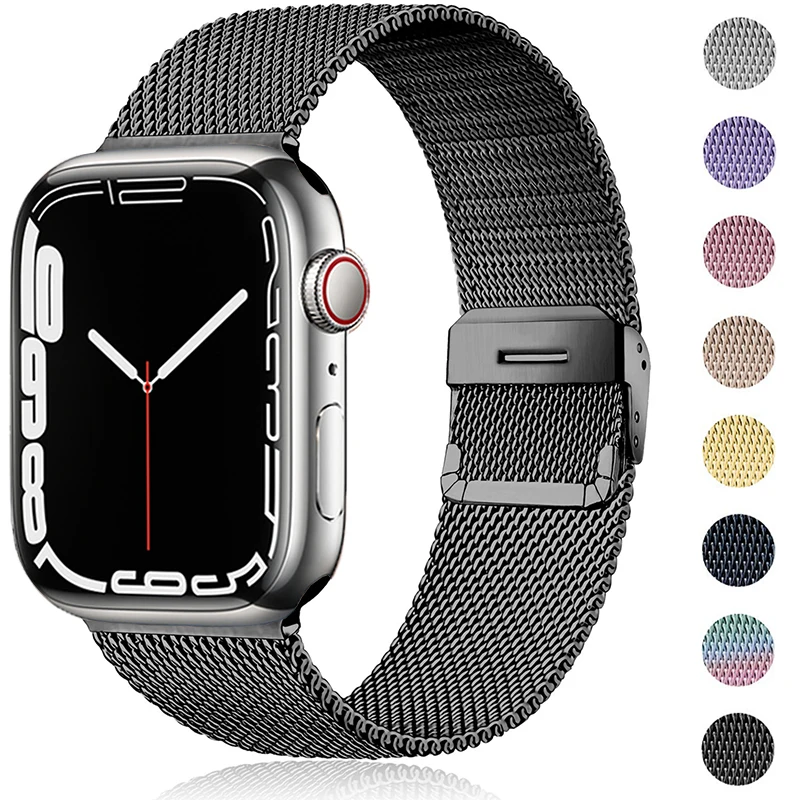 

Milanese Loop Strap For Apple watch Band 44mm 40mm 45 mm 41mm 42mm 38mm Stainless Steel Bracelet iWatch Series 3 5 6 SE 7 8 Band