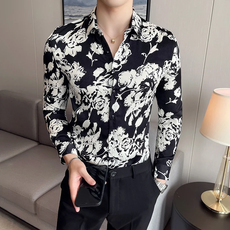 2023 Brand Clothing Men's Spring High Quality Long Sleeve Shirts/Male Slim Fit Fashion Casual Printing Business Shirt Size S-4XL