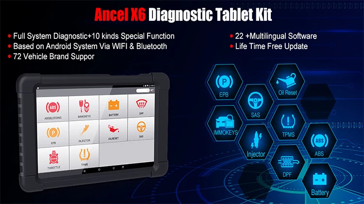 ANCEL X6 OBD2 сканер полная система ABS подушка безопасности масло EPB