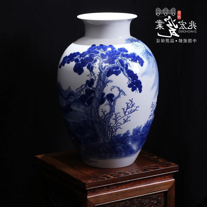 

high-end The custom inscription Jingdezhen ceramic bottle decorated living room Home Furnishing hand-painted blue and white deco