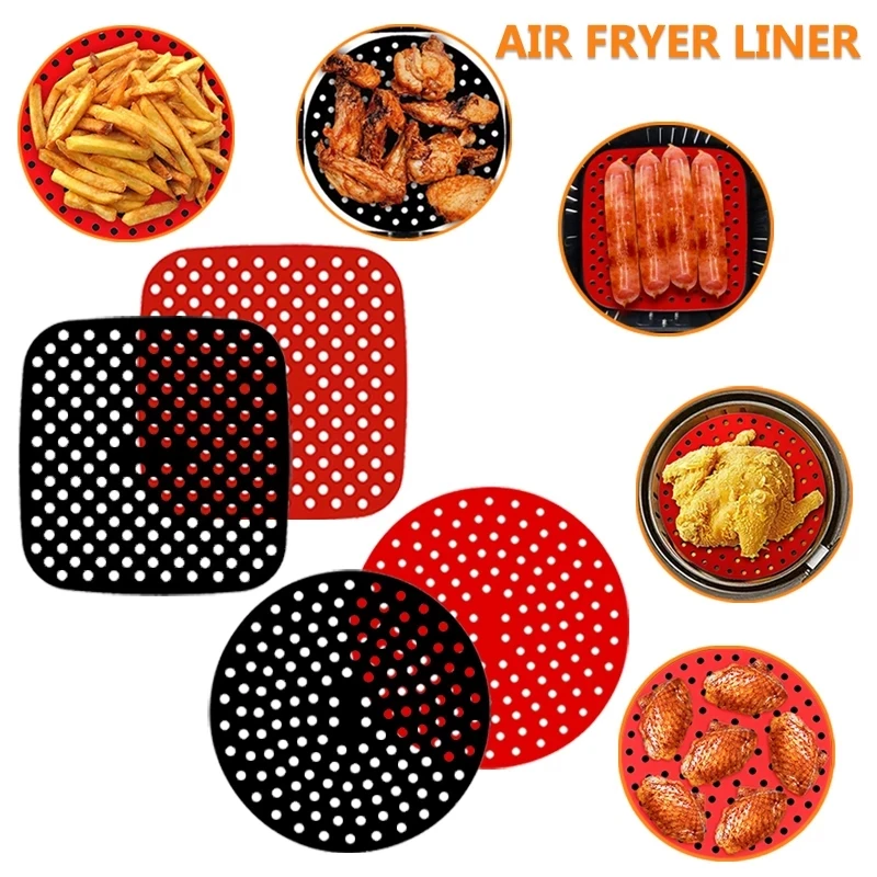 Reusable Silicone Air Fryer Liner Mat Non-Stick Steamer Pad Baking Inner Cooking for Kitchen Accessories Round Square |