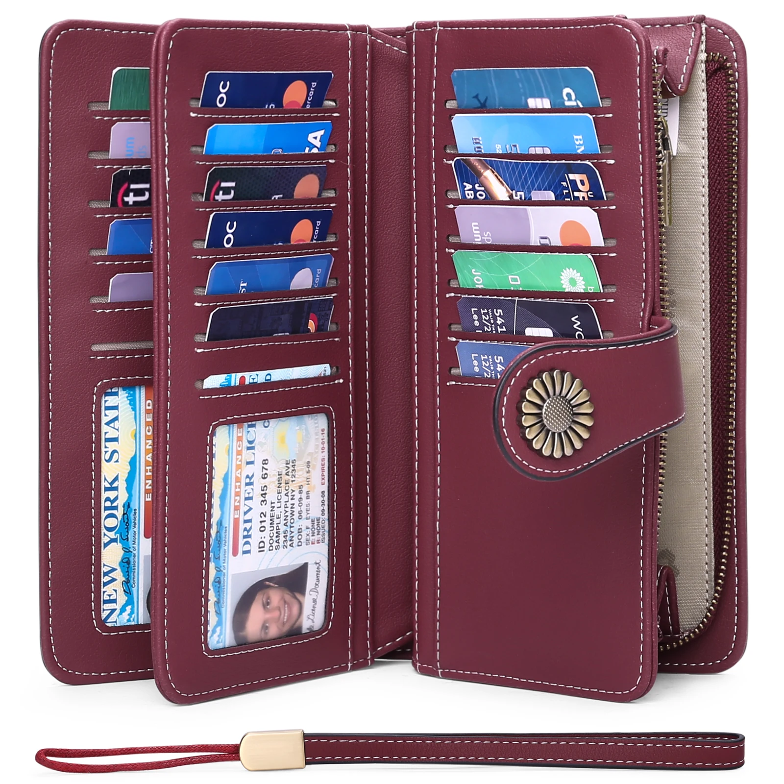 Women PU Leather Long Wallet Vintage Coin Purses Large Capacity Cellphone Clutch Card Holder Ladies Zipper Purse
