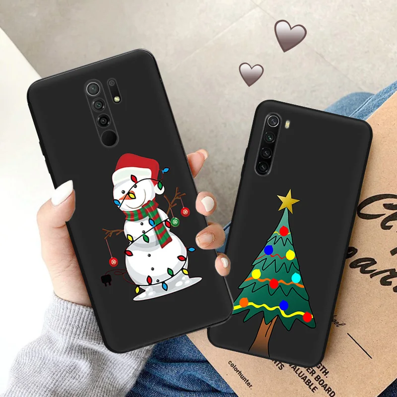 Фото Чехол для телефона Redmi A2 A1 K60 K50 K40 9T 9C 9A Note 9 9S 8T 8 7 Xiaomi CC9Pro Снеговик Рождественская елка мягкий черный противоударный чехол №4
