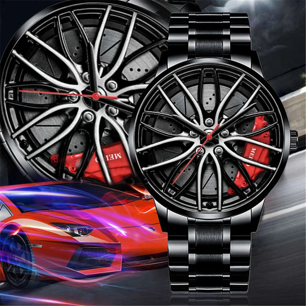 

Watches Men Sports Car Wheel Rim Hub Wristwatch Stainless Steel Strap Fashion Luxury Quartz Watch