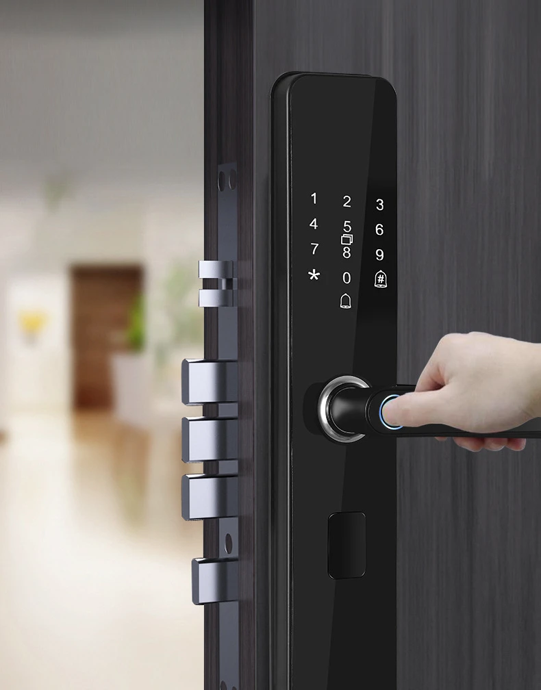 

2022NEW Black Electronic Smart Door Lock With Biometric Fingerprint / IC Card / Password / Key Unlock/ USB Emergency Charge