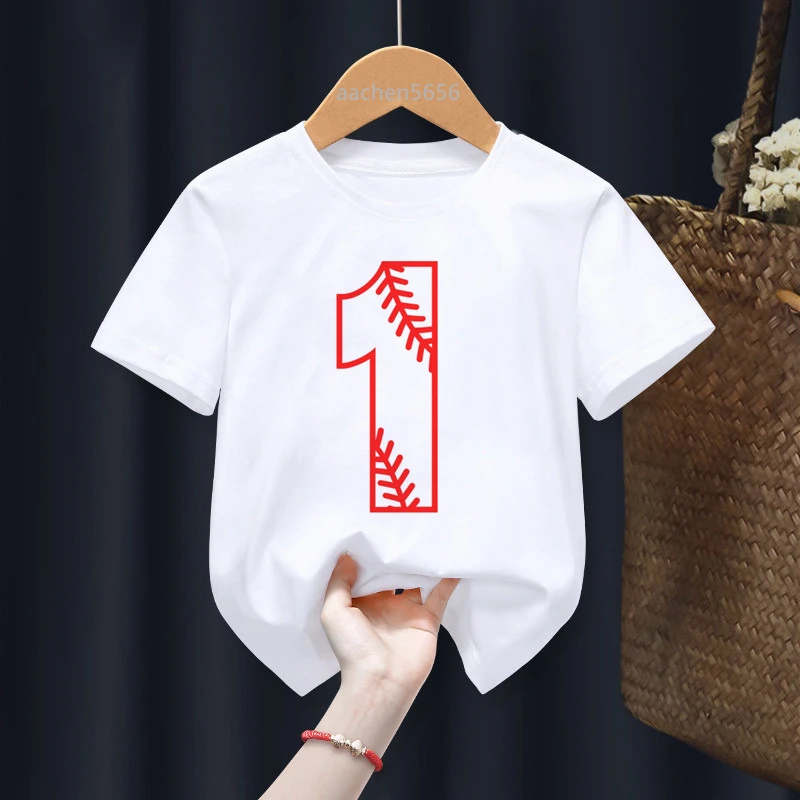 Children Boy Baseball My 0-9th Birthday Number Print Name T-shirt Birthday Gift Present Clothes Baby Letter Tops Tee,Drop Ship