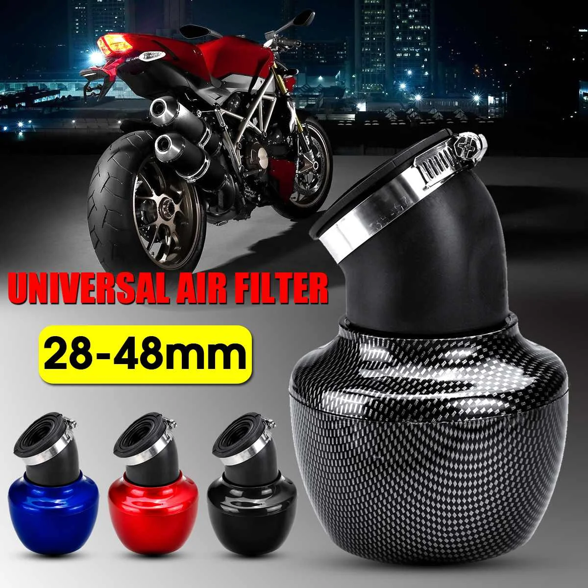 

28-48mm 45° Universal Mushroom Head Motorcycle Motorbike Carburetor Air Filter Cleaner Intake Pipe Modified Scooter
