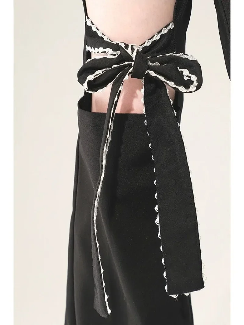 Кавайные черные свободные летние брюки с бантом и вырезами женские американские