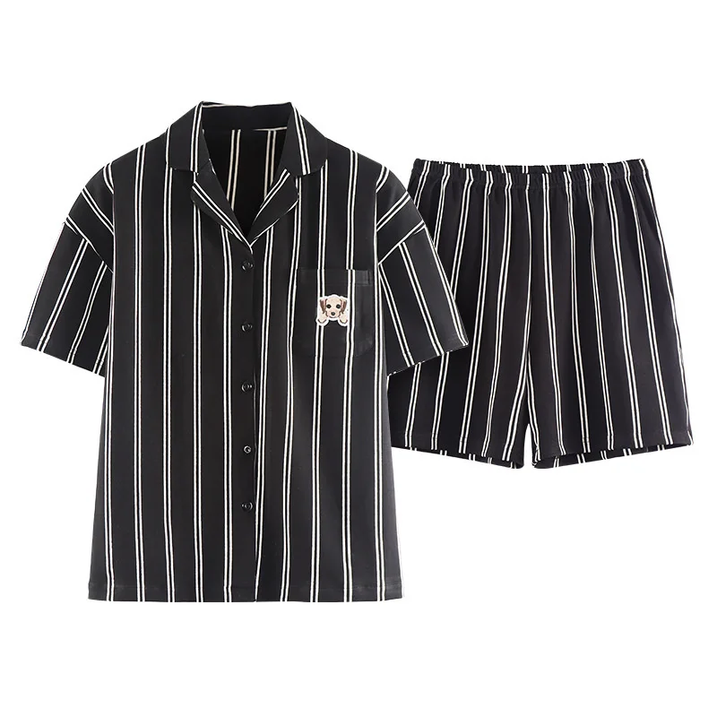 2022 Summer New Style Pajamas Women's Cardigan Lapel Cotton Thin Korean Sweet And Lovely Home Clothes Can Be Worn Out