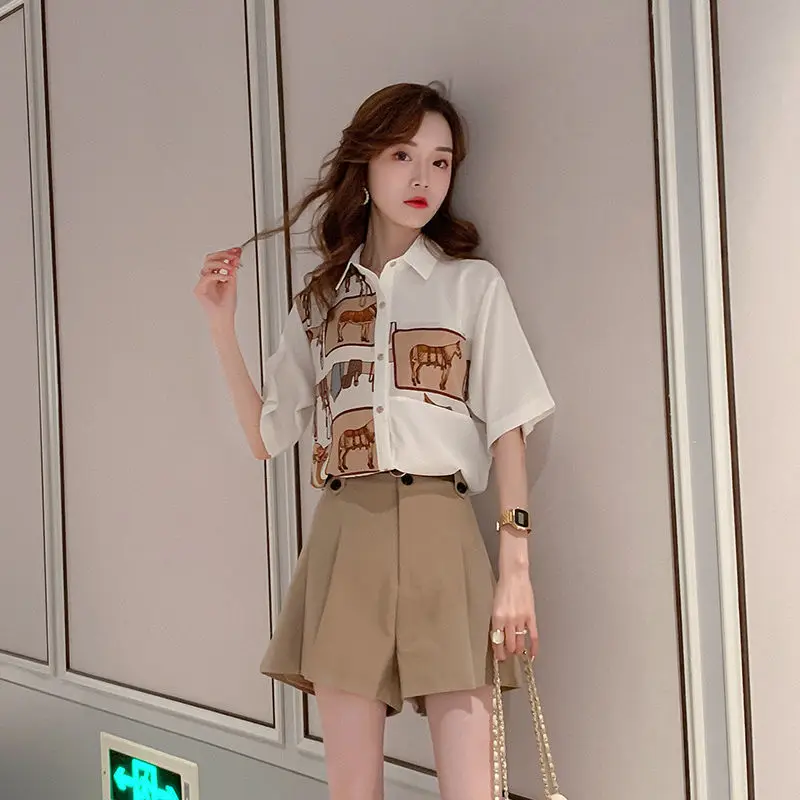 Летняя женская одежда рубашка с коротким рукавом Гонконг Ретро стиль топ