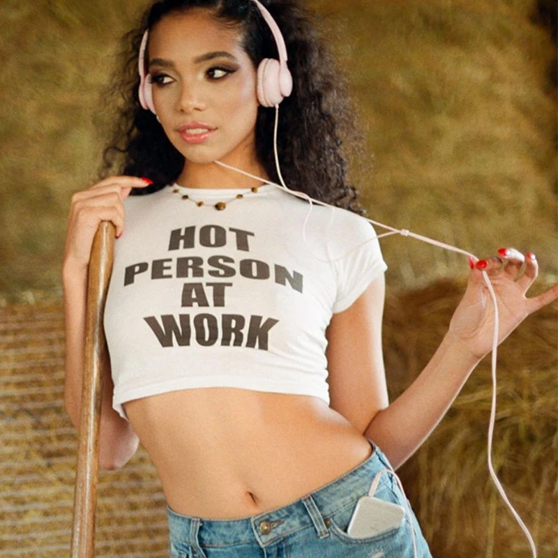 

Summer Text Print Streetwear Ladies Club Party Slim Short Sleeve Crop Top Casual Text Print Skinny Tee Hot Sale clothes shirt