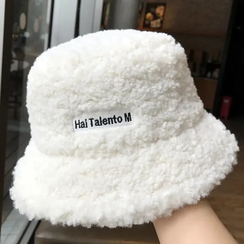 

Lamb Wool Bucket Hat Fisherman Faux Fur Hats Lady Girls Outdoor Winter Street Caps Winter Warm Bowl Hats Women Caps