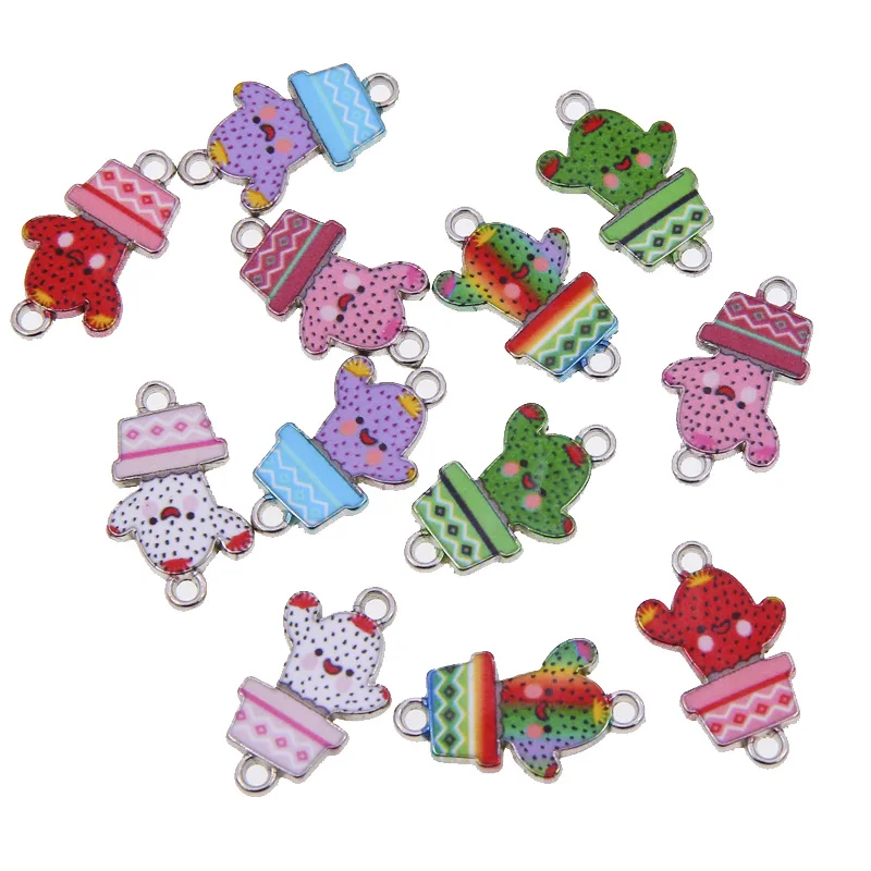 

50pcs14*23mmSmall and Cute Accessory Cartoon Plant Enamel Colorful Cactus Used for DIY Necklaces Bracelets Jewelry Accessories