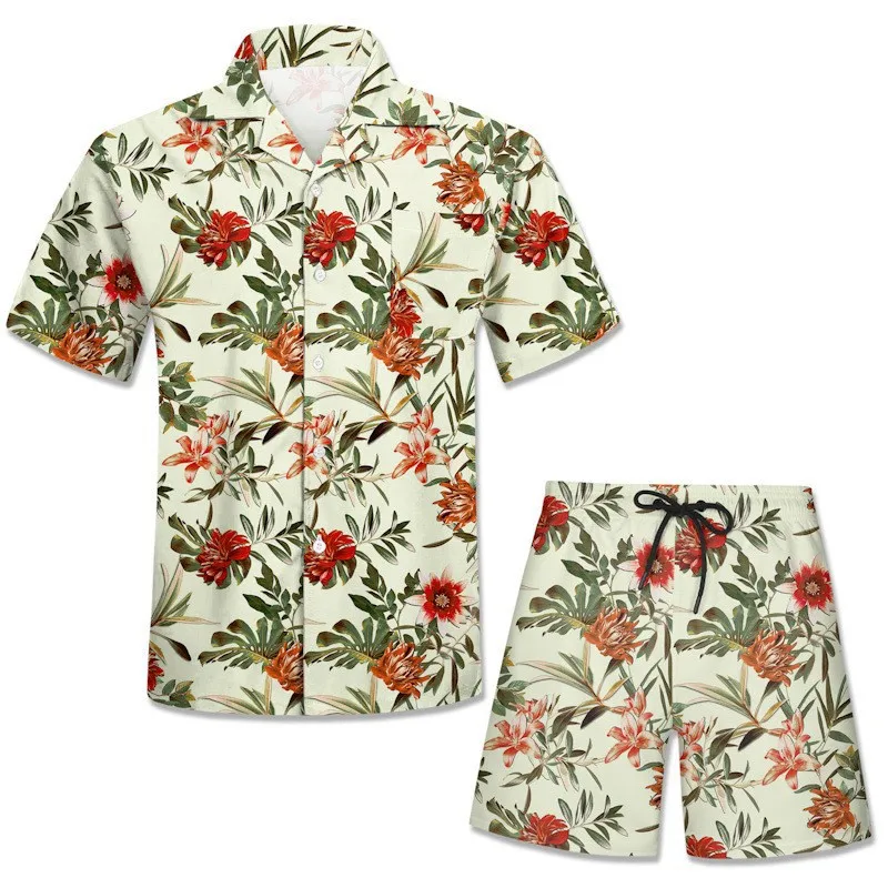 Hawaiian Beach Style Shirt 3D Printing Summer Casual Floral Shirt Beach Two Piece Suit 2022 New Fashion Men Suit S-6XL